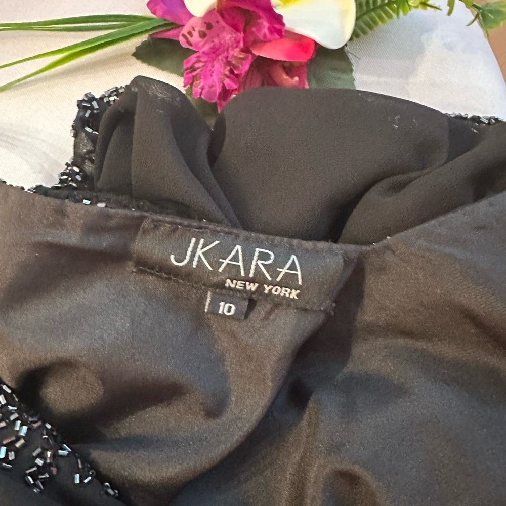 J KARA ~ Vintage Black Asymmetrical Dress Circa 1990 with Silver Embellishments - Picture 3 of 9